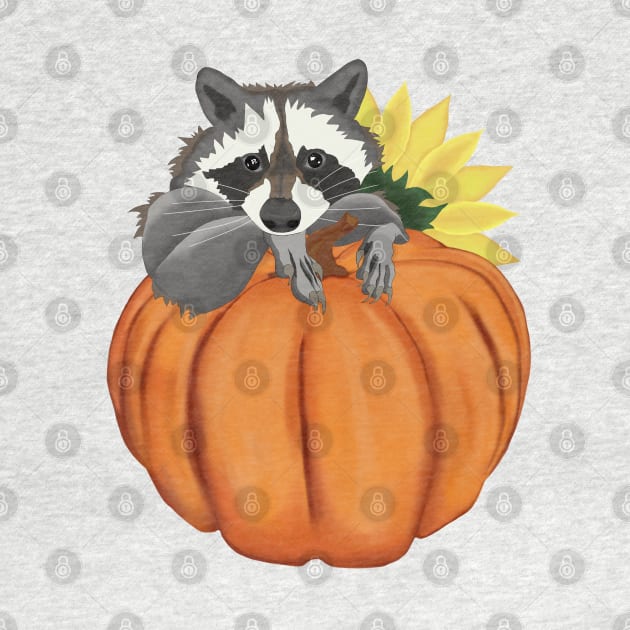 Raccoon, Pumpkin and Sunflower by KateQR